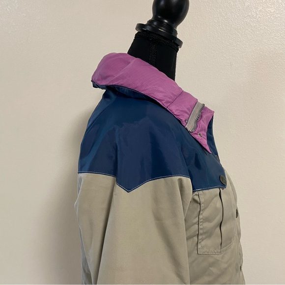 Powderhorn Mountaineering Jacket Girls Size 12 Tan Blue Vintage Down Jacket - Picture 8 of 17